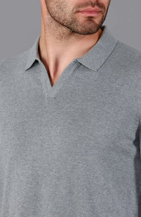 Mens Lightweight Cotton Buttonless Polo Shirt  Ash Grey