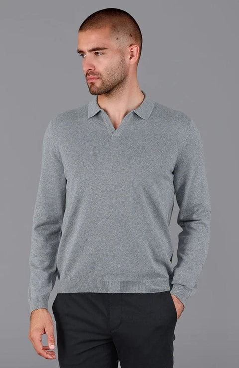 Mens Lightweight Cotton Buttonless Polo Shirt  Ash Grey
