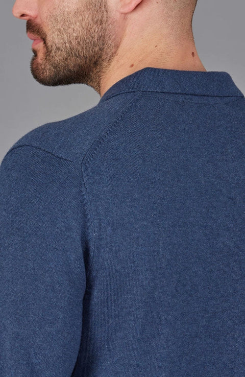 Mens Lightweight Cotton Buttonless Polo Shirt  Blue Melange