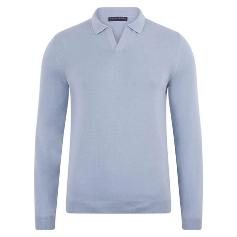 Mens Lightweight Cotton Buttonless Polo Shirt  Chalk Blue