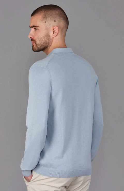 Mens Lightweight Cotton Buttonless Polo Shirt  Chalk Blue