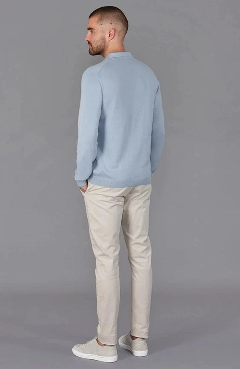 Mens Lightweight Cotton Buttonless Polo Shirt  Chalk Blue