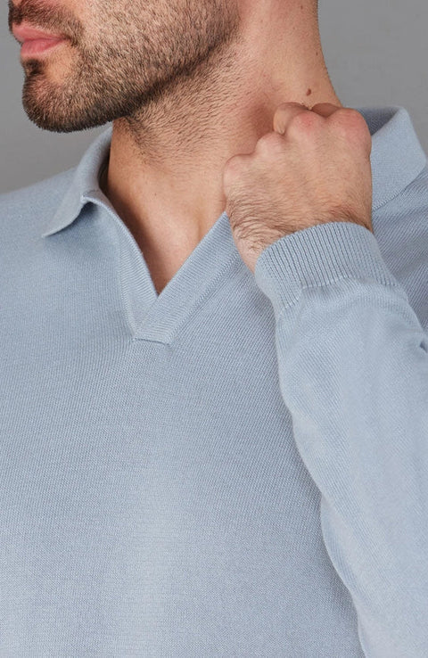 Mens Lightweight Cotton Buttonless Polo Shirt  Chalk Blue