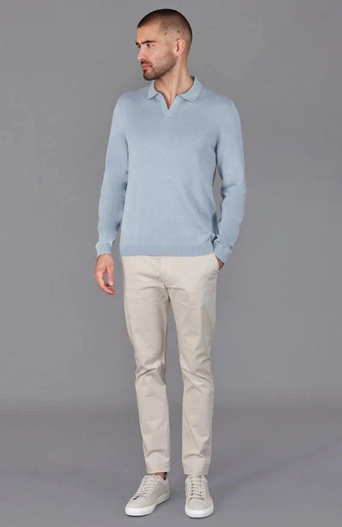 Mens Lightweight Cotton Buttonless Polo Shirt  Chalk Blue