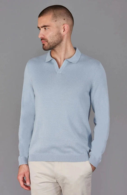 Mens Lightweight Cotton Buttonless Polo Shirt  Chalk Blue