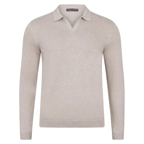 Mens Lightweight Cotton Buttonless Polo Shirt Fawn