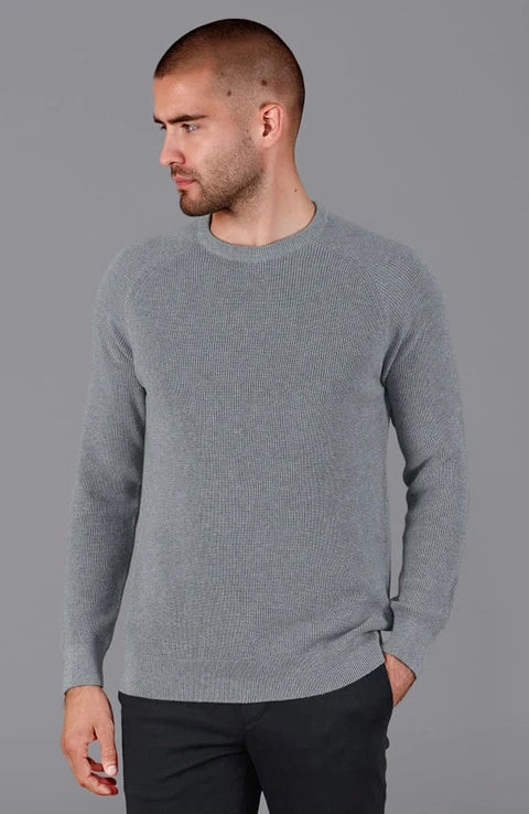 Mens Lightweight Cotton Fisherman Rib Jumper Ash Grey