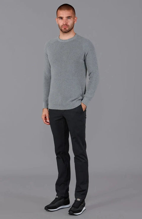 Mens Lightweight Cotton Fisherman Rib Jumper Ash Grey