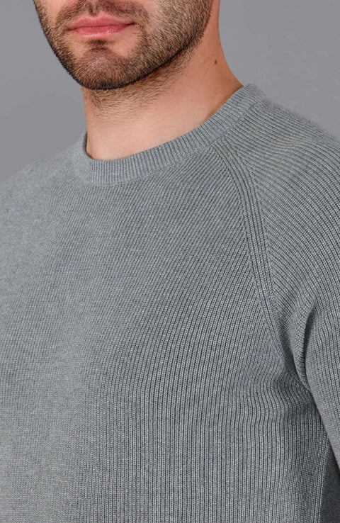 Mens Lightweight Cotton Fisherman Rib Jumper Ash Grey