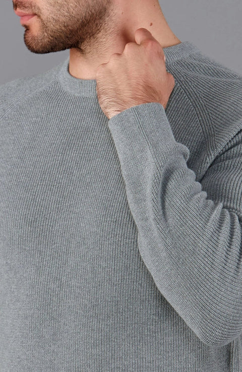 Mens Lightweight Cotton Fisherman Rib Jumper Ash Grey