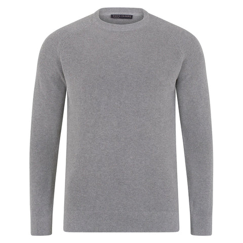 Mens Lightweight Cotton Fisherman Rib Jumper Ash Grey