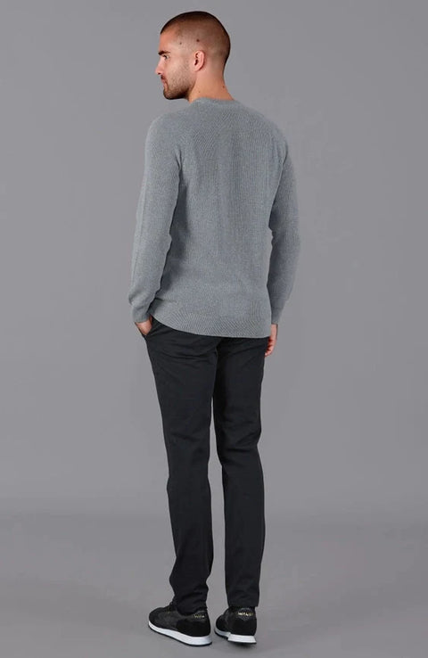 Mens Lightweight Cotton Fisherman Rib Jumper Ash Grey