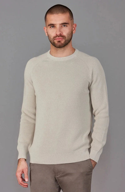 Mens Lightweight Cotton Fisherman Rib Jumper Birch