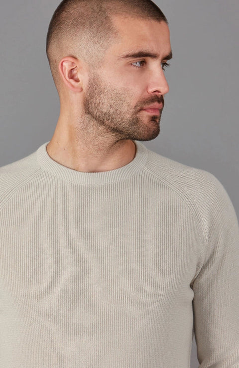 Mens Lightweight Cotton Fisherman Rib Jumper Birch