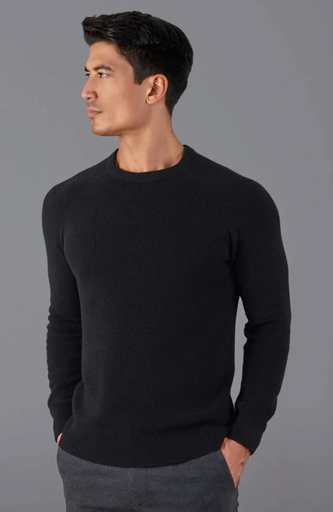 Mens Lightweight Cotton Fisherman Rib Jumper Black
