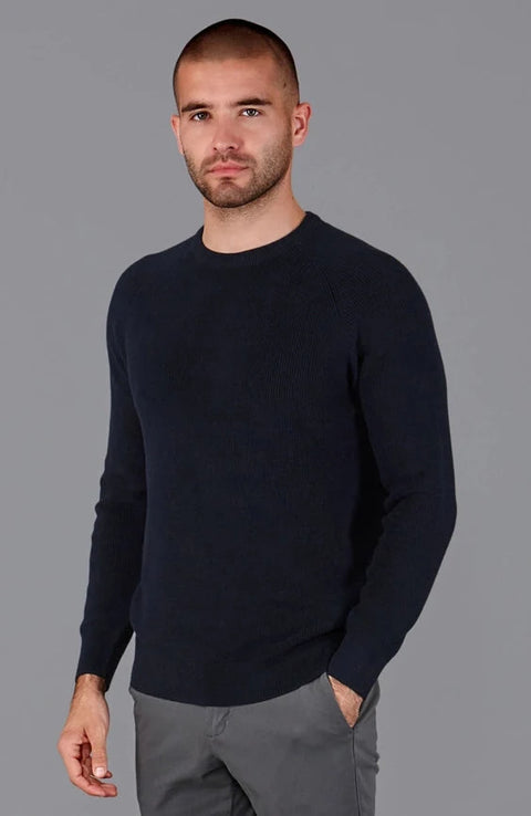 Mens Lightweight Cotton Fisherman Rib Jumper Black