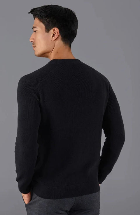 Mens Lightweight Cotton Fisherman Rib Jumper Black