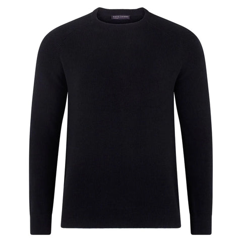Mens Lightweight Cotton Fisherman Rib Jumper Black