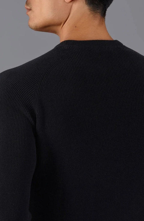 Mens Lightweight Cotton Fisherman Rib Jumper Black