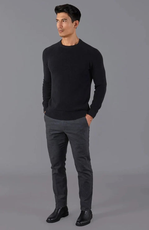 Mens Lightweight Cotton Fisherman Rib Jumper Black