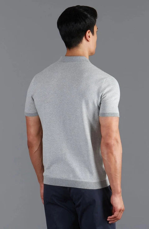Mens Lightweight Cotton Honeycomb Buttonless Polo Shirt Ash Grey