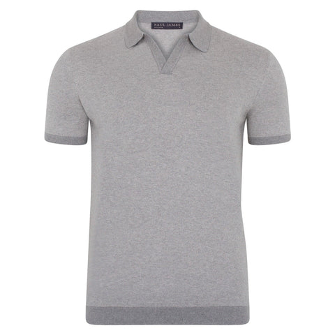 Mens Lightweight Cotton Honeycomb Buttonless Polo Shirt Ash Grey