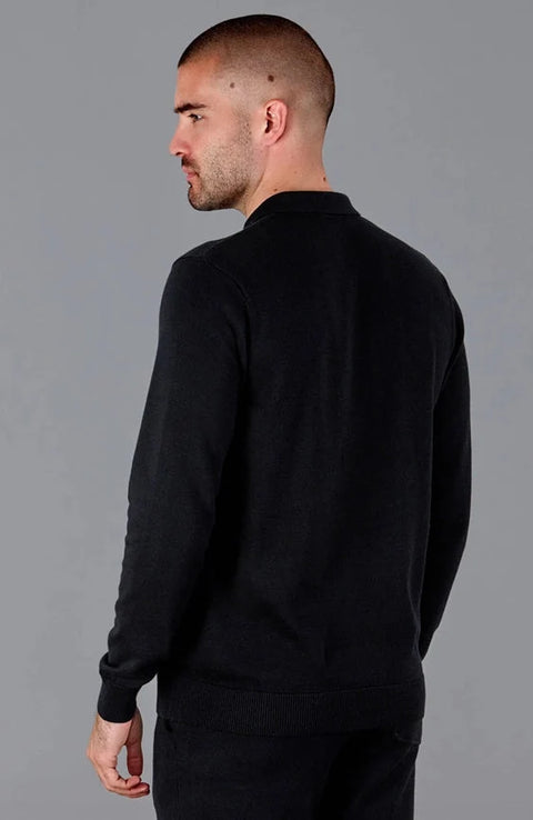 Mens Lightweight Cotton Zip Neck Polo Shirt Black