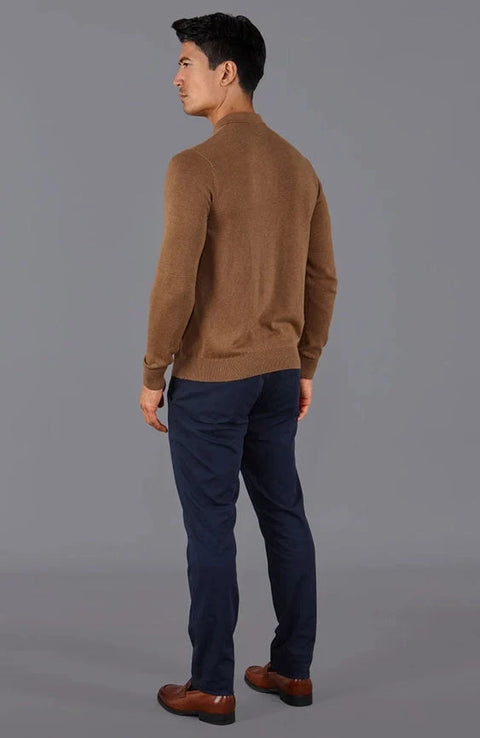 Mens Lightweight Cotton Zip Neck Polo Shirt Camel