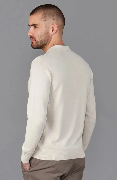 Mens Lightweight Cotton Zip Neck Polo Shirt Ecru