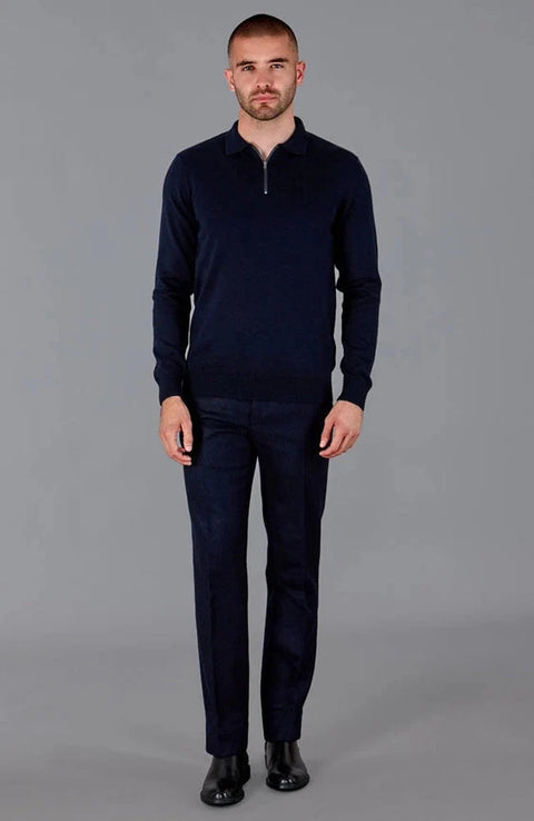 Mens Lightweight Cotton Zip Neck Polo Shirt Navy