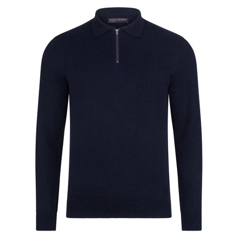 Mens Lightweight Cotton Zip Neck Polo Shirt Navy