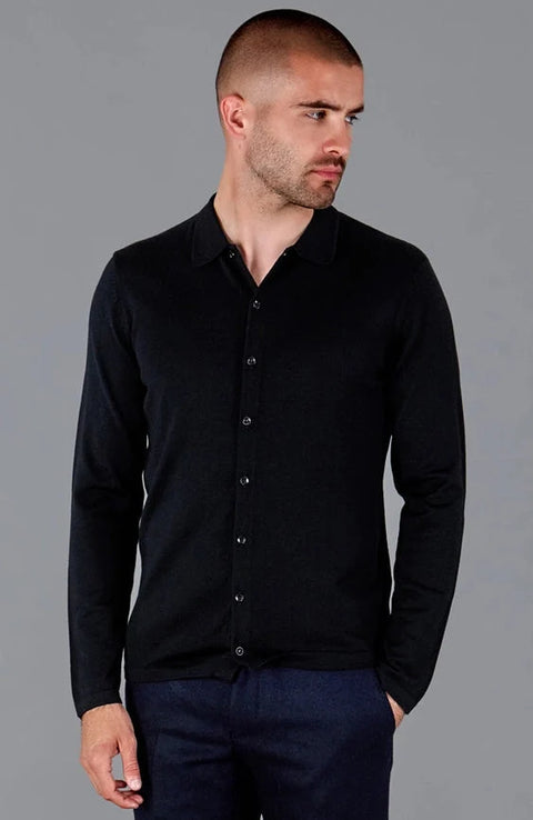 Mens Lightweight Extra Fine Merino Long Sleeve Shirt Black