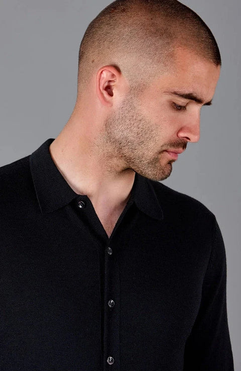 Mens Lightweight Extra Fine Merino Long Sleeve Shirt Black