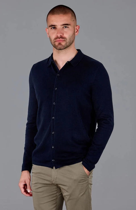 Mens Lightweight Extra Fine Merino Long Sleeve Shirt Navy