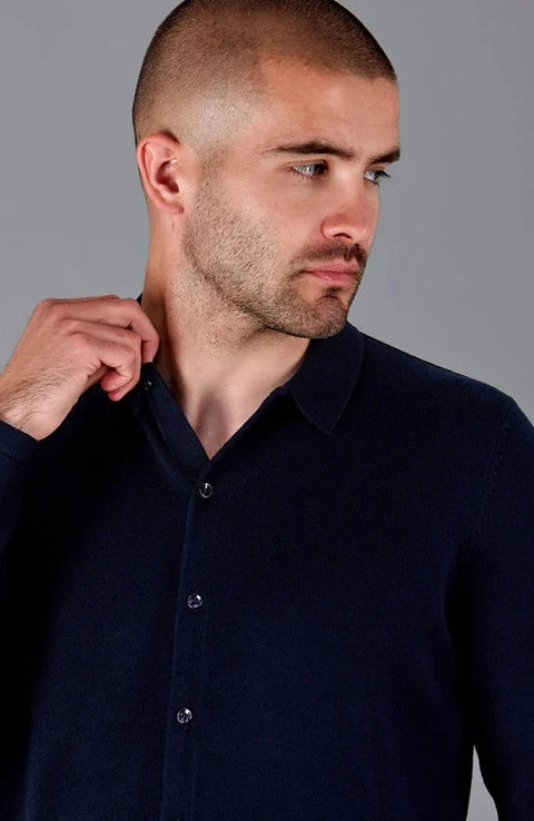 Mens Lightweight Extra Fine Merino Long Sleeve Shirt Navy