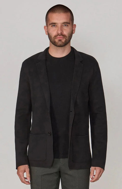 Mens Lightweight Mercerised Cotton Knitted Blazer Black