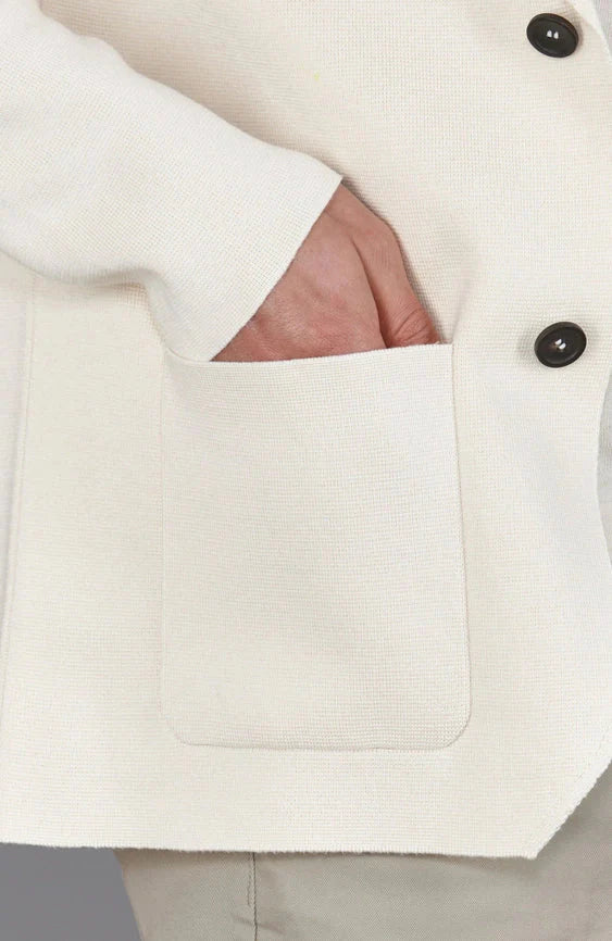 Mens Lightweight Mercerised Cotton Knitted Blazer Ecru