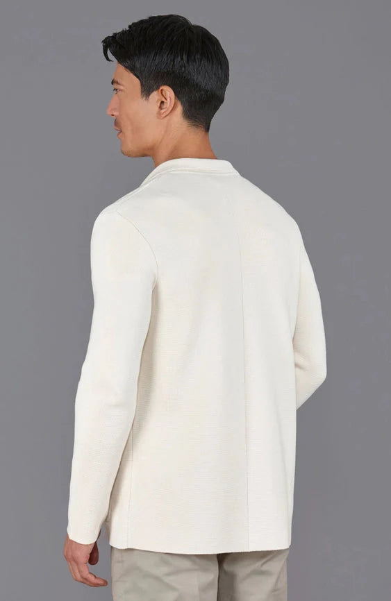 Mens Lightweight Mercerised Cotton Knitted Blazer Ecru