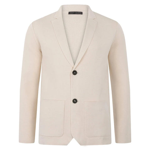 Mens Lightweight Mercerised Cotton Knitted Blazer Ecru