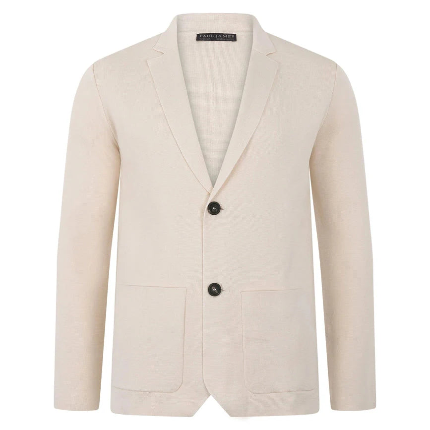 Mens Lightweight Mercerised Cotton Knitted Blazer Ecru