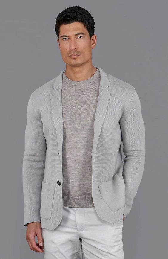 Mens Lightweight Mercerised Cotton Knitted Blazer  Light Taupe