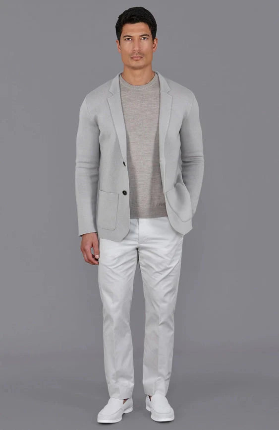 Mens Lightweight Mercerised Cotton Knitted Blazer  Light Taupe