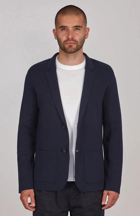 Mens Lightweight Mercerised Cotton Knitted Blazer Navy
