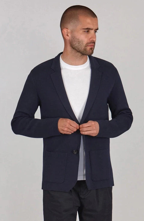 Mens Lightweight Mercerised Cotton Knitted Blazer Navy