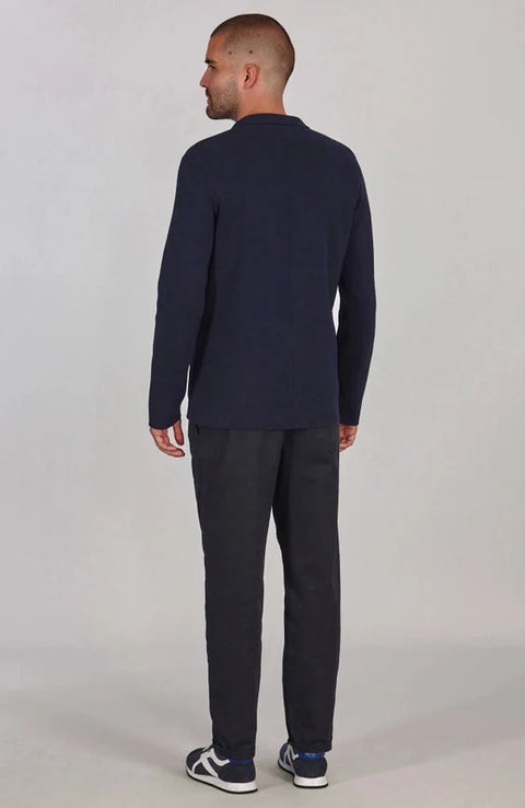 Mens Lightweight Mercerised Cotton Knitted Blazer Navy