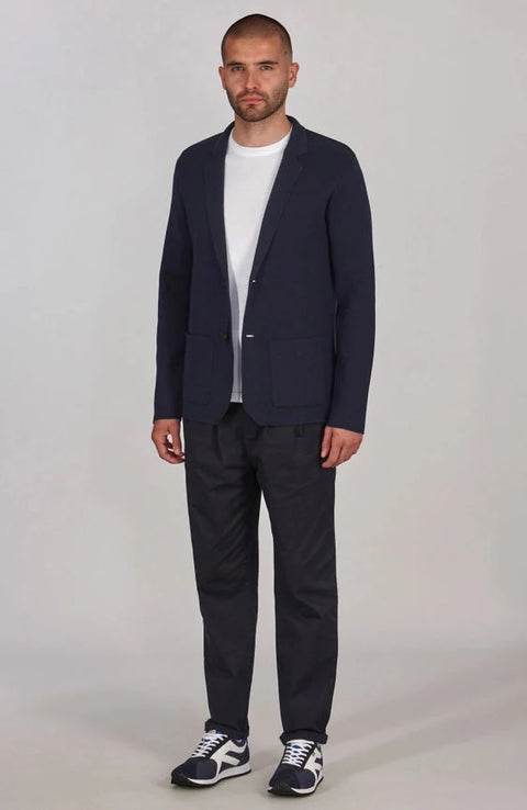 Mens Lightweight Mercerised Cotton Knitted Blazer Navy