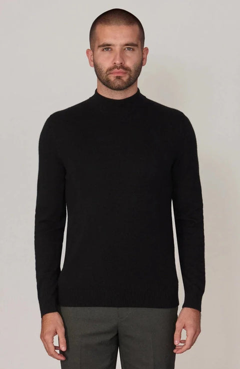 Mens Lightweight Merino Cashmere Mock Turtle Neck Jumper Black