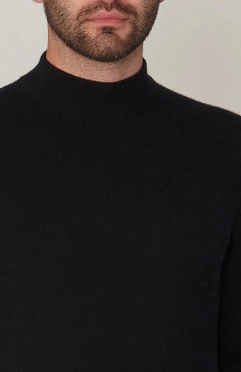 Mens Lightweight Merino Cashmere Mock Turtle Neck Jumper Black