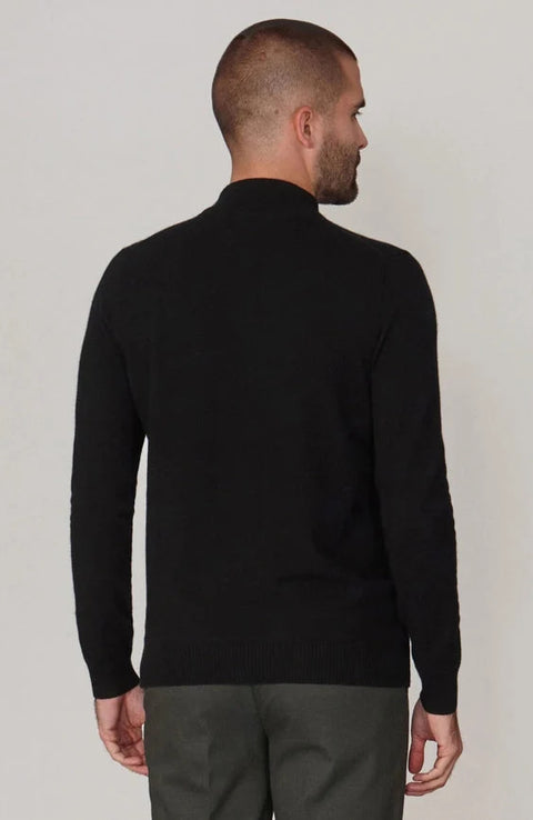 Mens Lightweight Merino Cashmere Mock Turtle Neck Jumper Black