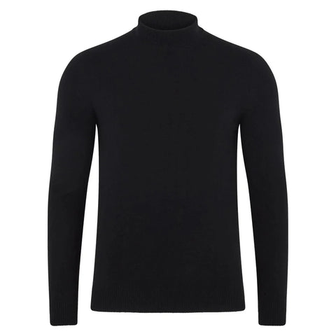 Mens Lightweight Merino Cashmere Mock Turtle Neck Jumper Black